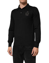Dolce & Gabbana Black Cashmere Polo Men Longsleeves Sweater