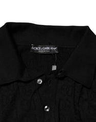 Dolce & Gabbana Black Silk Jacquard DG Polo Shirt T-shirt