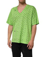 Dolce & Gabbana Green V-Neck DG Logo Heart Print T-shirt