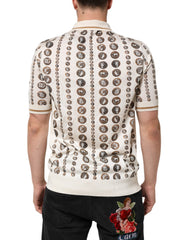 Dolce & Gabbana Silk Ivory Coin Print Logo Men Polo T-shirt