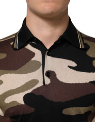 Dolce & Gabbana Camouflage Brown Silk MilitaryPolo T-shirt
