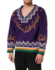 Dolce & Gabbana Purple Wool DG Logo Men Knit Pullover Sweater