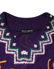Dolce & Gabbana Purple Wool DG Logo Men Knit Pullover Sweater