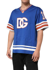 Dolce & Gabbana Blue Cotton DG Logo Mesh Jersey T-shirt