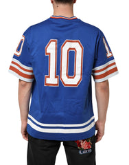 Dolce & Gabbana Blue Cotton DG Logo Mesh Jersey T-shirt