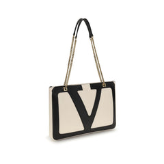Valentino Garavani Cream Calf Leather Bos Taurus Shoulder Bag