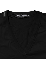 Dolce & Gabbana Black Cotton Plain V-Neck Men Shirt T-shirt