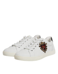 Dolce & Gabbana White Silver Sacred Heart Men Sneakers Shoes