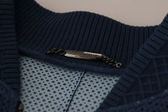 Dolce & Gabbana Blue Leather Perforated Full Zip Jacket