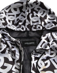Dolce & Gabbana White Black Logo Hooded Full Zip Bomber Jacket