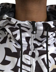 Dolce & Gabbana White Black Logo Hooded Full Zip Bomber Jacket