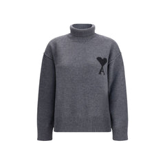 Ami Paris Gray Fleece Wool Turtleneck