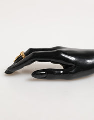 Dolce & Gabbana Gold Tone Brass Oval DG Logo Chain Adjustable Ring