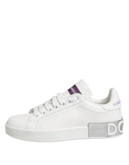 Dolce & Gabbana White Purple Leather Low Top Sneakers Shoes