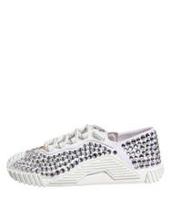Dolce & Gabbana White NS1 Canvas Leather Embellished Sneakers Shoes