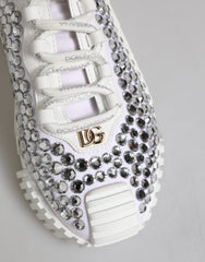 Dolce & Gabbana White NS1 Canvas Leather Embellished Sneakers Shoes
