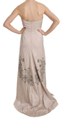 Dolce & Gabbana Beige Sequined Flower Flare Ball Gown Dress