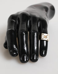 Dolce & Gabbana Gold Tone Brass Signet Square DG Logo Plaque Men Ring