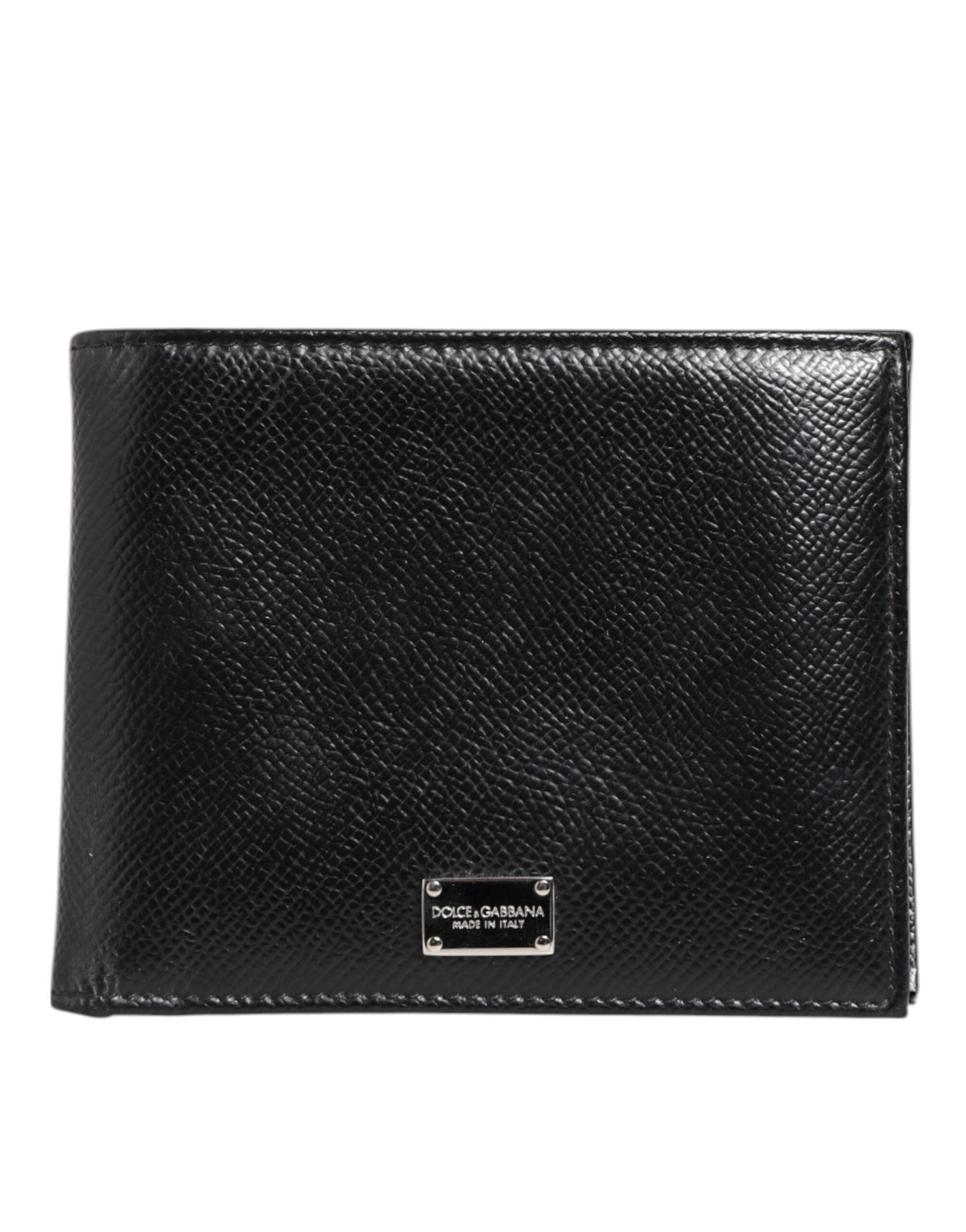 Dolce & Gabbana Black Leather Plaque Logo Bifold Men Card Holder Wallet