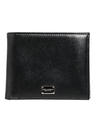 Dolce & Gabbana Black Leather Plaque Logo Bifold Men Card Holder Wallet