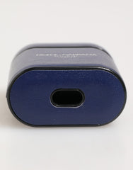 Dolce & Gabbana Blue Leather Logo Print Flip Holder Men Airpods Case