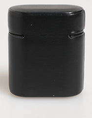 Dolce & Gabbana Black Calfskin Leather Logo Print Flip Holder Airpods Case
