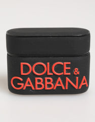 Dolce & Gabbana Black Orange Rubber Logo Embossed Accessory Airpods Case