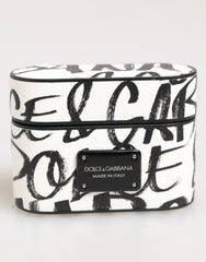 Dolce & Gabbana Black White Leather Monogram Print Logo Holder Airpods Case