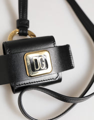 Dolce & Gabbana Black Leather Strap Gold Metal DG Logo Plaque Airpods Case