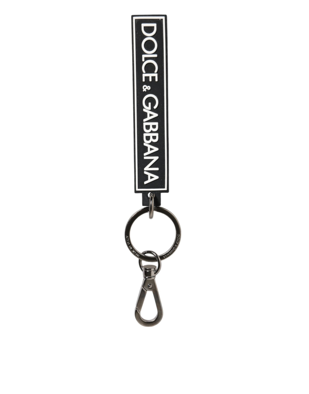 Dolce & Gabbana Black White DG Rubber Logo Silver Men's Holder Keyring