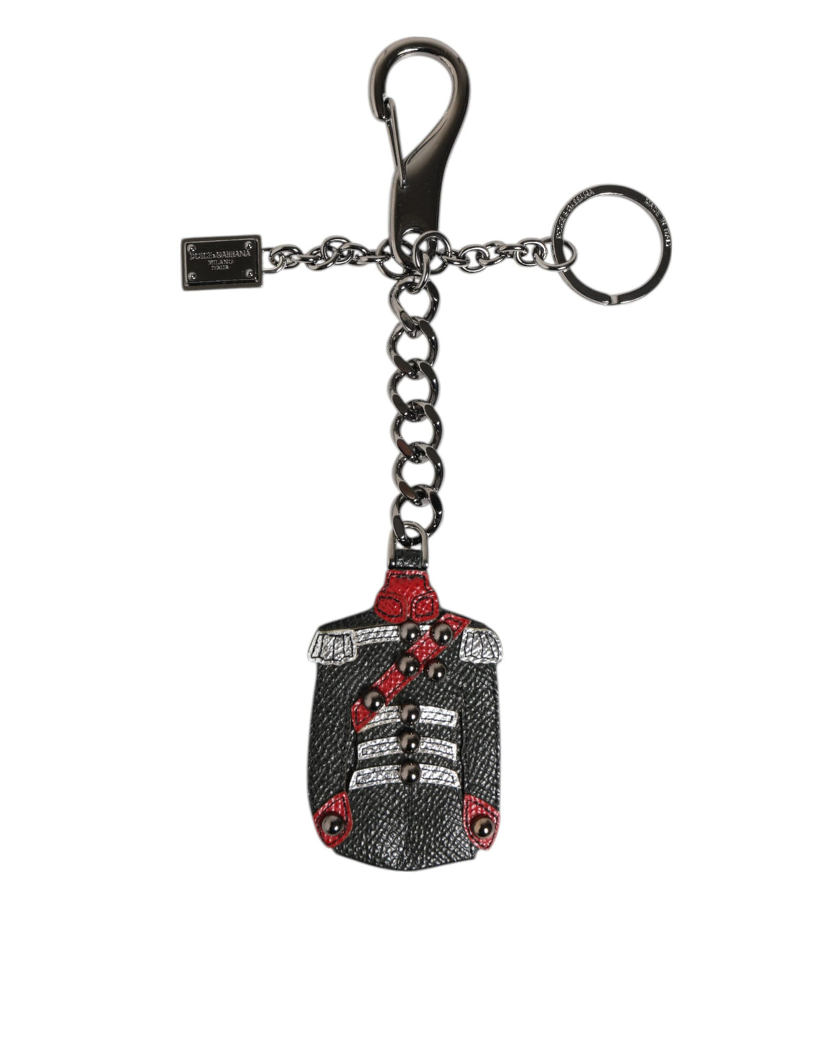 Dolce & Gabbana Black Red Military Leather Patch DG Logo Keychain Keyring