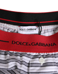 Dolce & Gabbana White Striped Cotton Red Waistband Shorts Swimwear