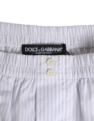 Dolce & Gabbana White Blue Cotton Striped Button Fly Shorts Swimwear