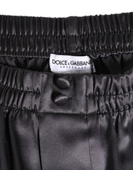 Dolce & Gabbana Black Satin Silk Elastic Men Boxer Short Swimwear