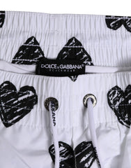 Dolce & Gabbana White Black Heart Print Men Boxer Short Swimwear