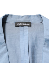Dolce & Gabbana Light Blue Linen Double Breasted Men Jacket Blazer