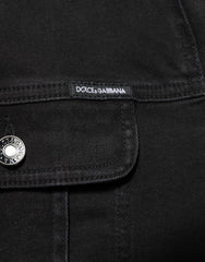Dolce & Gabbana Black Cotton Denim Stretch Button Up Jacket