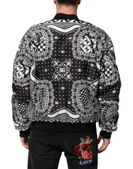 Dolce & Gabbana Black White Bandana Print Bomber Jacket