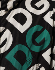 Dolce & Gabbana Black White Logo Print Hooded Coat Men Jacket