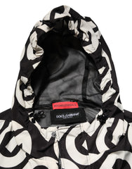 Dolce & Gabbana Black White Logo Print Hooded Coat Men Jacket