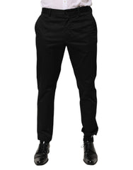 Dolce & Gabbana Black Cotton Tapered Men Formal Trousers Pants
