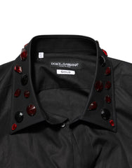 Dolce & Gabbana Black Cotton Embellished Collar Men’s Shirt