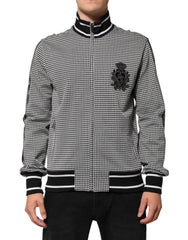 Dolce & Gabbana Black White Houndstooth Wool Crest Jacket Sweater