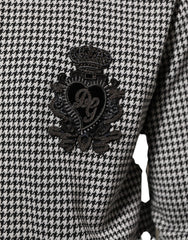 Dolce & Gabbana Black White Houndstooth Wool Crest Jacket Sweater