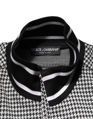 Dolce & Gabbana Black White Houndstooth Wool Crest Jacket Sweater