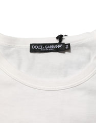 Dolce & Gabbana White Cotton DG Crown Embossed Men T-shirt