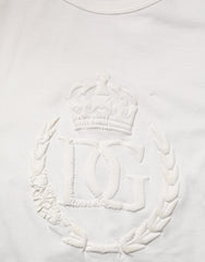 Dolce & Gabbana White Cotton DG Crown Embossed Men T-shirt