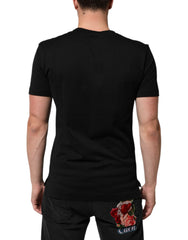 Dolce & Gabbana Black Cotton Velvet Logo Print Men T-shirt