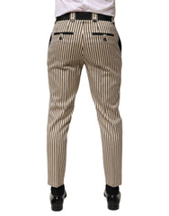 Dolce & Gabbana Beige Black Striped Cotton Slim Fit Trousers Pants