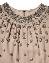 Dolce & Gabbana Nude Ecru Beaded Crystal Embellished Dress
